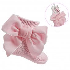 S126-P: Pink Ankle Socks w/Velvet Bow (0-24 Months)